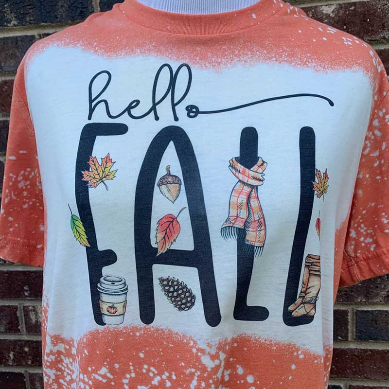 Bleached T-shirt Fall Clothes Fall Shirt Hello Fall Bleach Tee Shirt