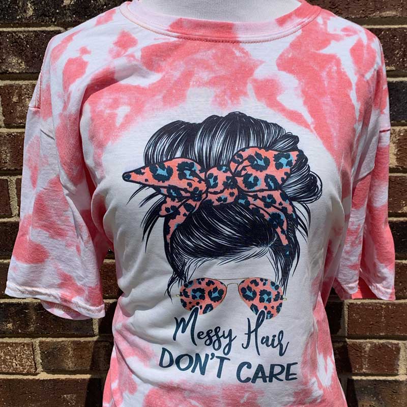 Messy Hair Don't Care Mom Bun Bleached Shirt - Mud and Lace Apparel