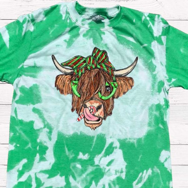 Highlander Christmas Cow Bleached shirt