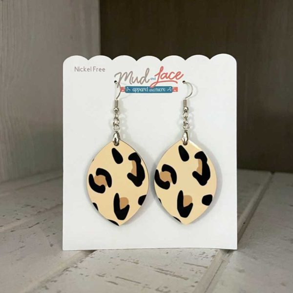 Tan & Black Leopard Pointed Oval Earrings