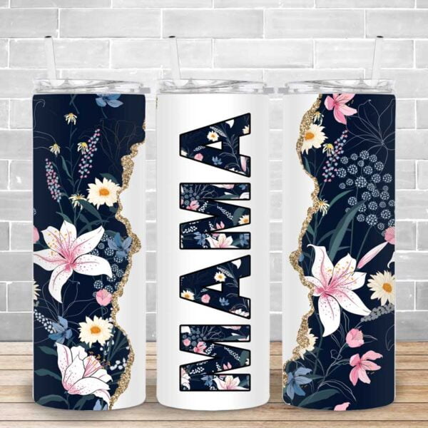 Mama Floral Lily Blue and Pink Tumbler