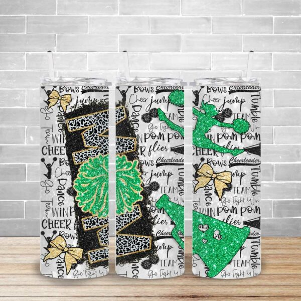 Faux Green and Gold Cheer Mom Tumbler