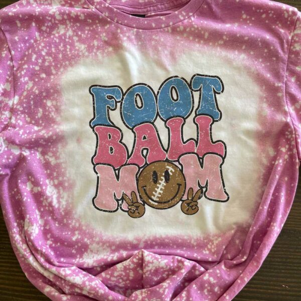 Retro Smiley Pink Football Mom Bleached Shirt