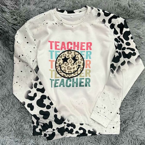 Teacher Leopard Smiley Face Sweatshirt